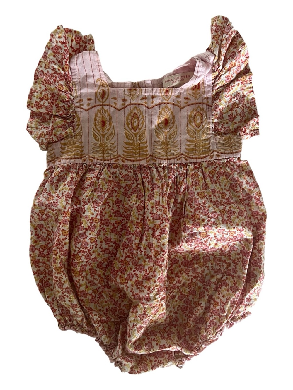 Pink Chicken Baby Girl Floral Ruffle Bubble Romper 18/24M Pink